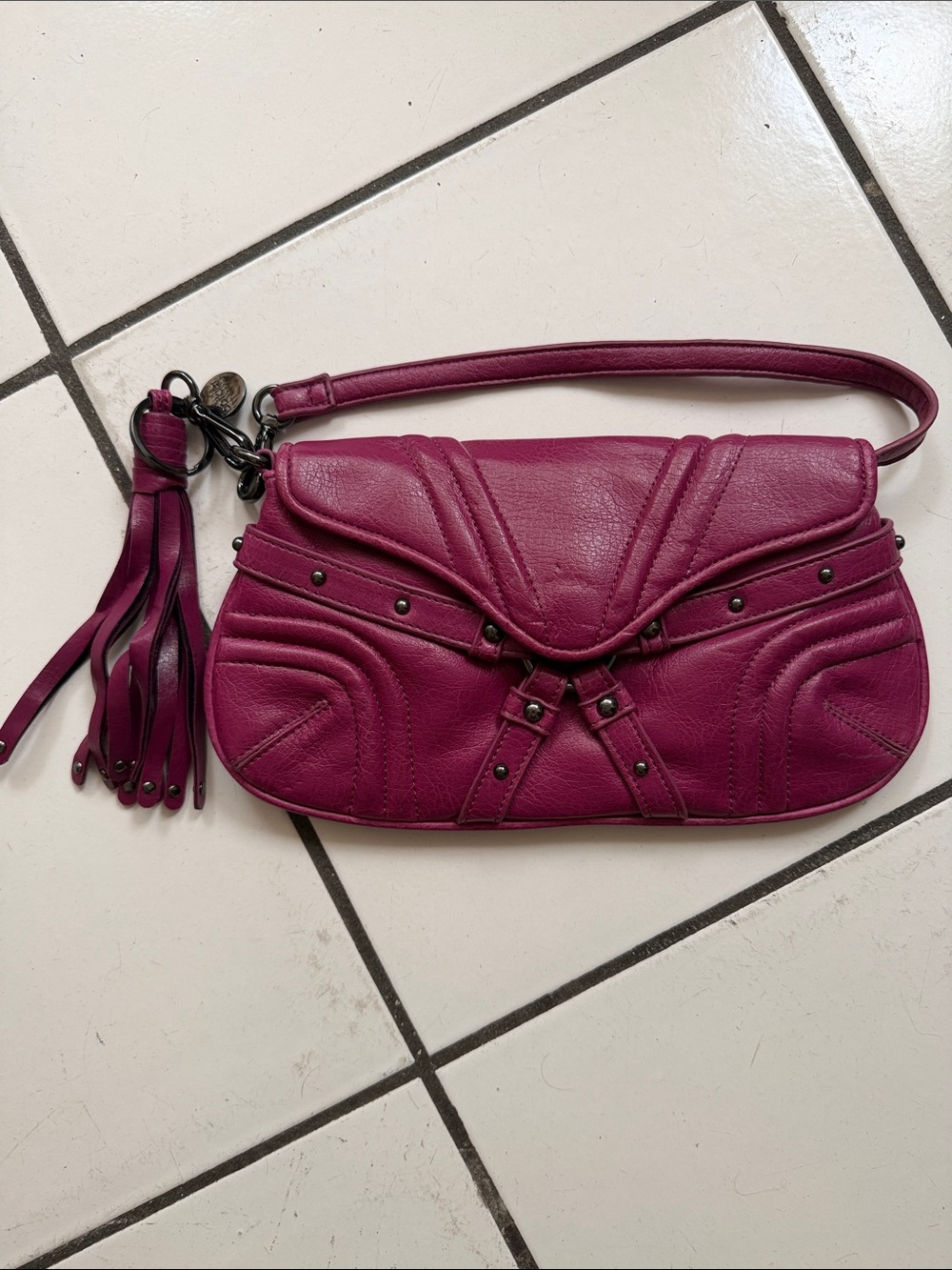 Botkier Magenta Leather bag with Tassel Detail
